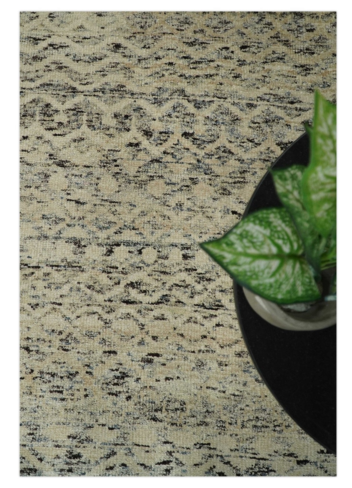 9x12 Hand Knotted Beige and Brown Modern Contemporary Southwestern Tribal Trellis Recycled Silk Area Rug | OP18