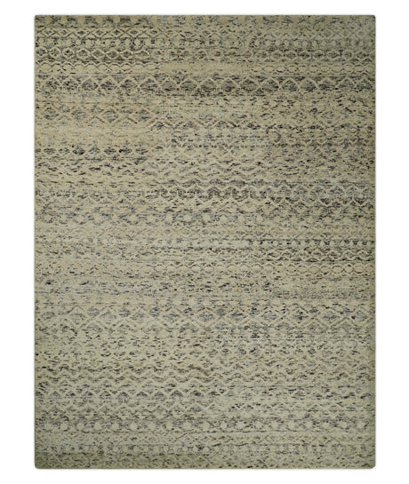 9x12 Hand Knotted Beige and Brown Modern Contemporary Southwestern Tribal Trellis Recycled Silk Area Rug | OP18