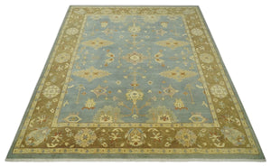 9x12 Hand Knotted Blue and Brown Traditional Antique Style Wool Area Rug