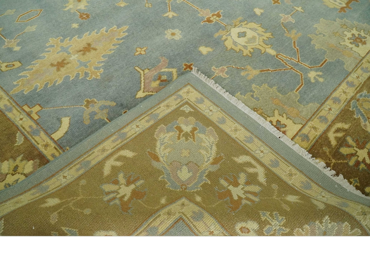 9x12 Hand Knotted Blue and Brown Traditional Antique Style Wool Area Rug