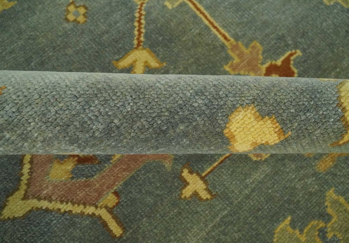 9x12 Hand Knotted Blue and Brown Traditional Antique Style Wool Area Rug