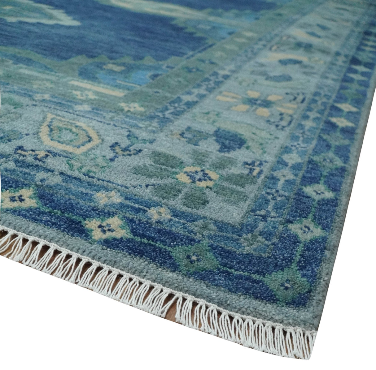 9x12 Hand Knotted Blue and Silver Traditional Antique Style Wool Rug
