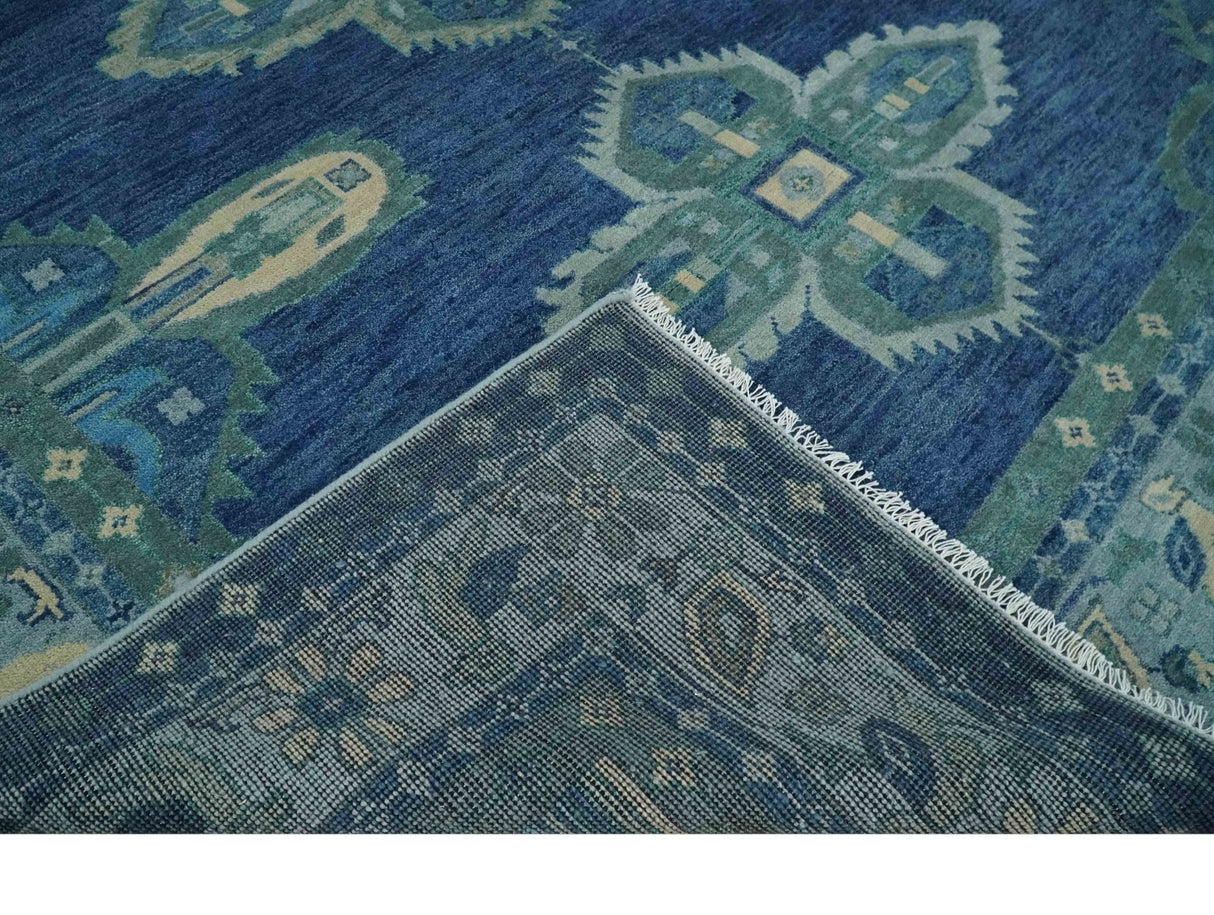 9x12 Hand Knotted Blue and Silver Traditional Antique Style Wool Rug