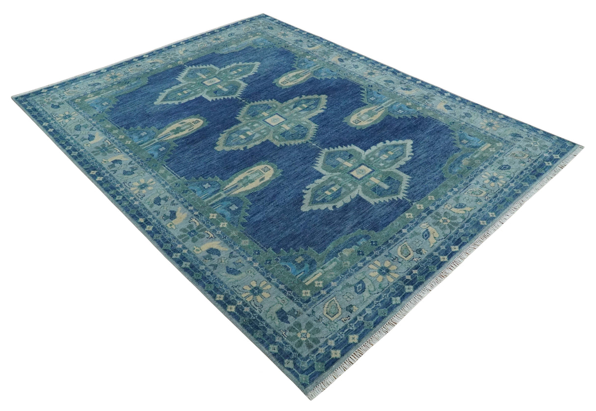 9x12 Hand Knotted Blue and Silver Traditional Antique Style Wool Rug