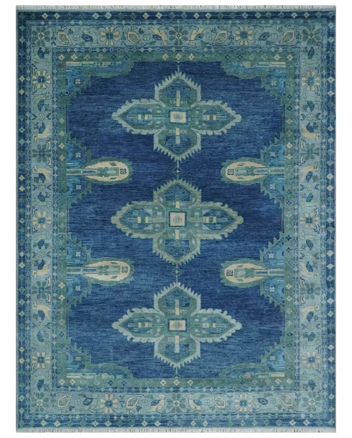 9x12 Hand Knotted Blue and Silver Traditional Antique Style Wool Rug