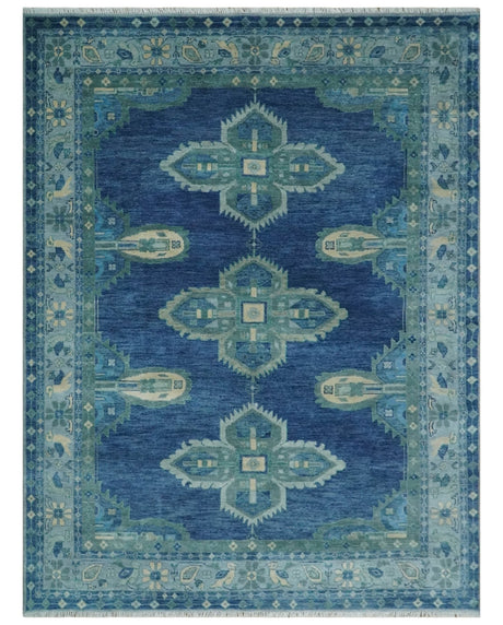 9x12 Hand Knotted Blue and Silver Traditional Antique Style Wool Rug