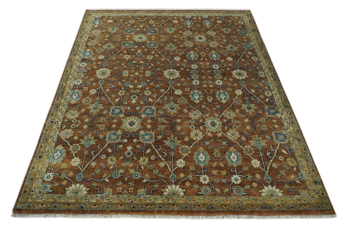 9x12 Hand Knotted Brown and Beige Traditional Floral Wool Area Rug