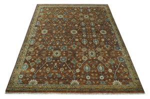 9x12 Hand Knotted Brown and Beige Traditional Floral Wool Area Rug