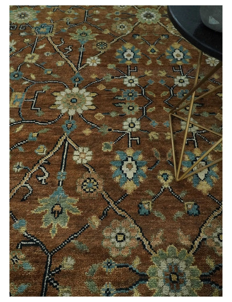 9x12 Hand Knotted Brown and Beige Traditional Floral Wool Area Rug