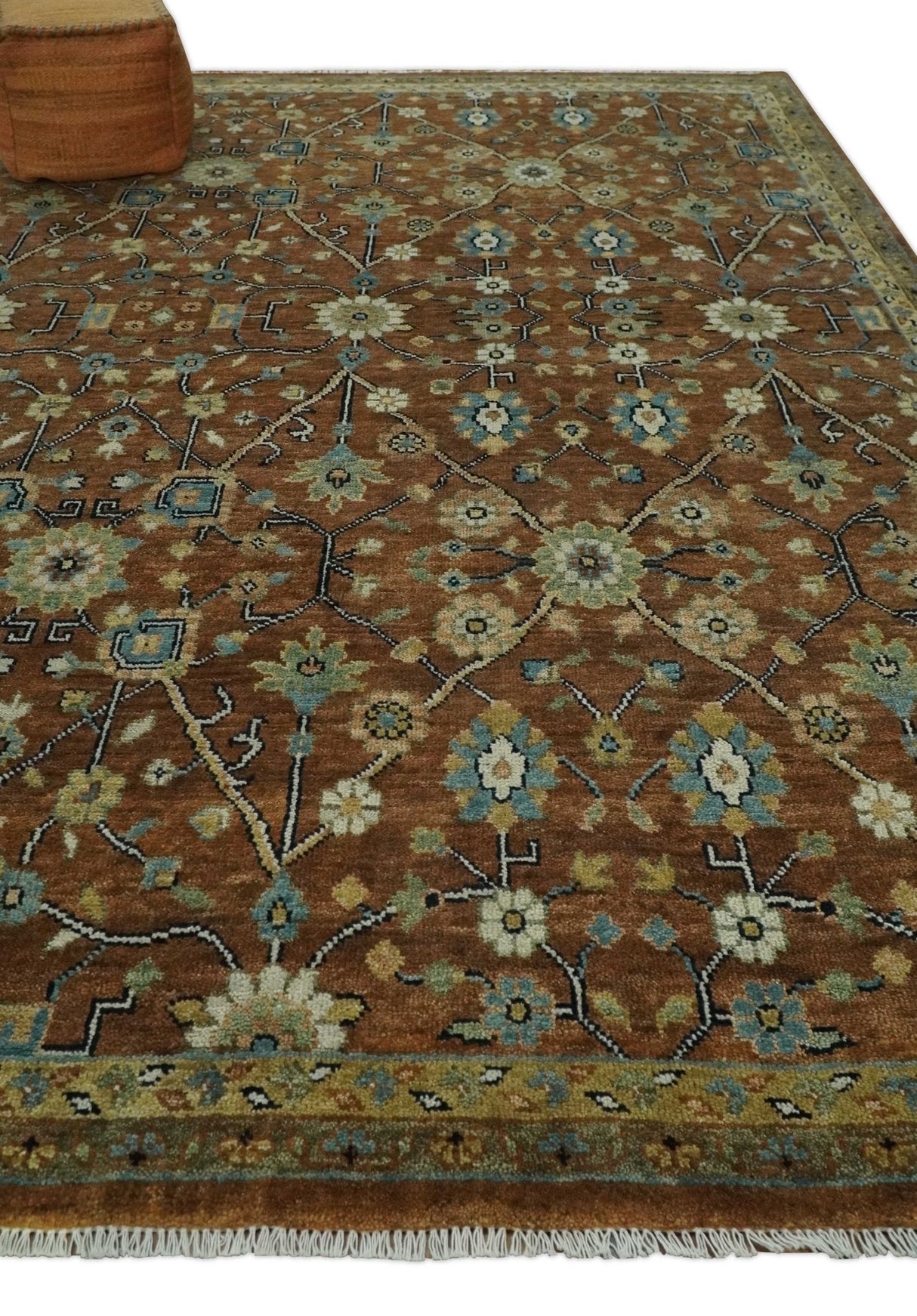9x12 Hand Knotted Brown and Beige Traditional Floral Wool Area Rug
