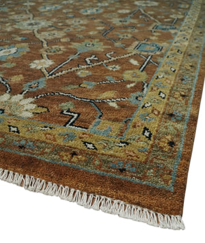 9x12 Hand Knotted Brown and Beige Traditional Floral Wool Area Rug