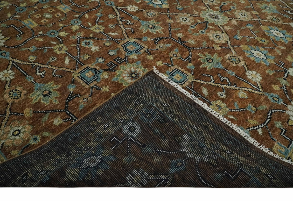 9x12 Hand Knotted Brown and Beige Traditional Floral Wool Area Rug
