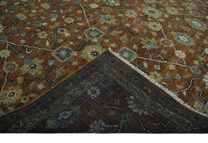 9x12 Hand Knotted Brown and Beige Traditional Floral Wool Area Rug