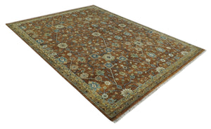 9x12 Hand Knotted Brown and Beige Traditional Floral Wool Area Rug