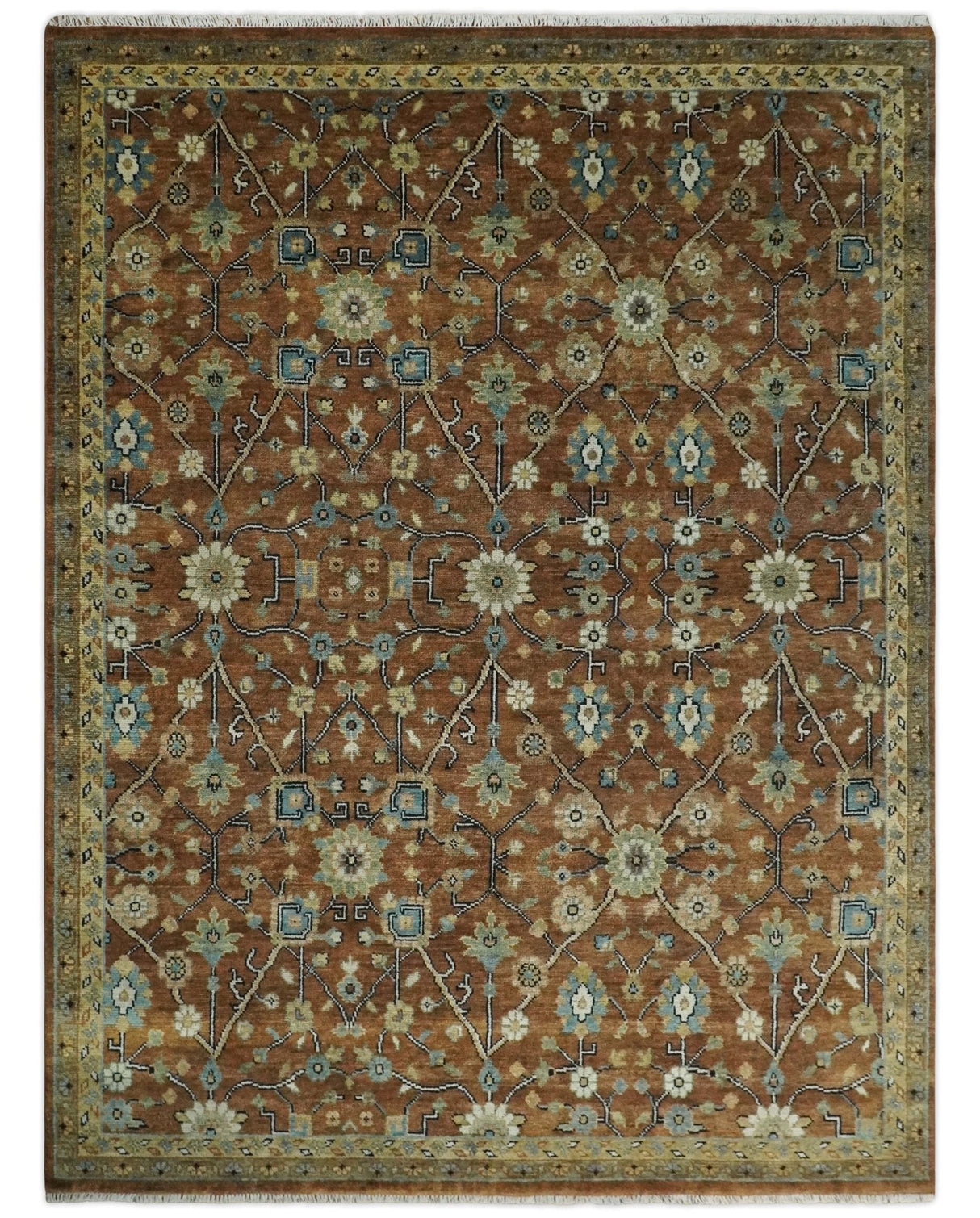 9x12 Hand Knotted Brown and Beige Traditional Floral Wool Area Rug