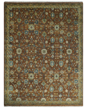 9x12 Hand Knotted Brown and Beige Traditional Floral Wool Area Rug