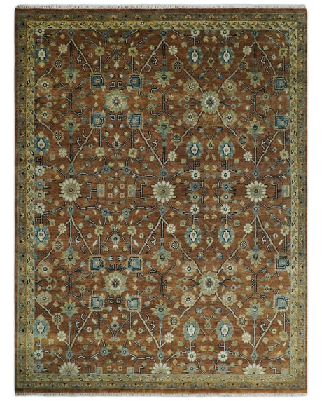 9x12 Hand Knotted Brown and Beige Traditional Floral Wool Area Rug