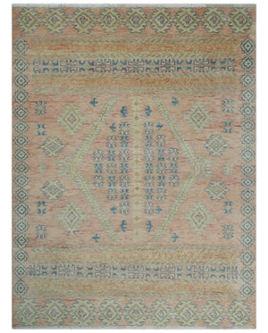 9x12 Hand Knotted Heriz Serapi Peach, Beige and Blue Area Rug