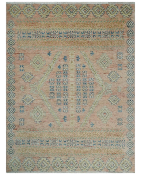 9x12 Hand Knotted Heriz Serapi Peach, Beige and Blue Area Rug