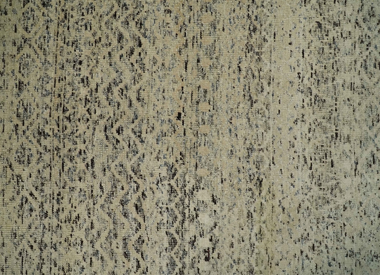 9x12 Hand Knotted Ivory, Gray and Brown Modern Contemporary Southwestern Tribal Trellis Recycled Silk Area Rug | OP23