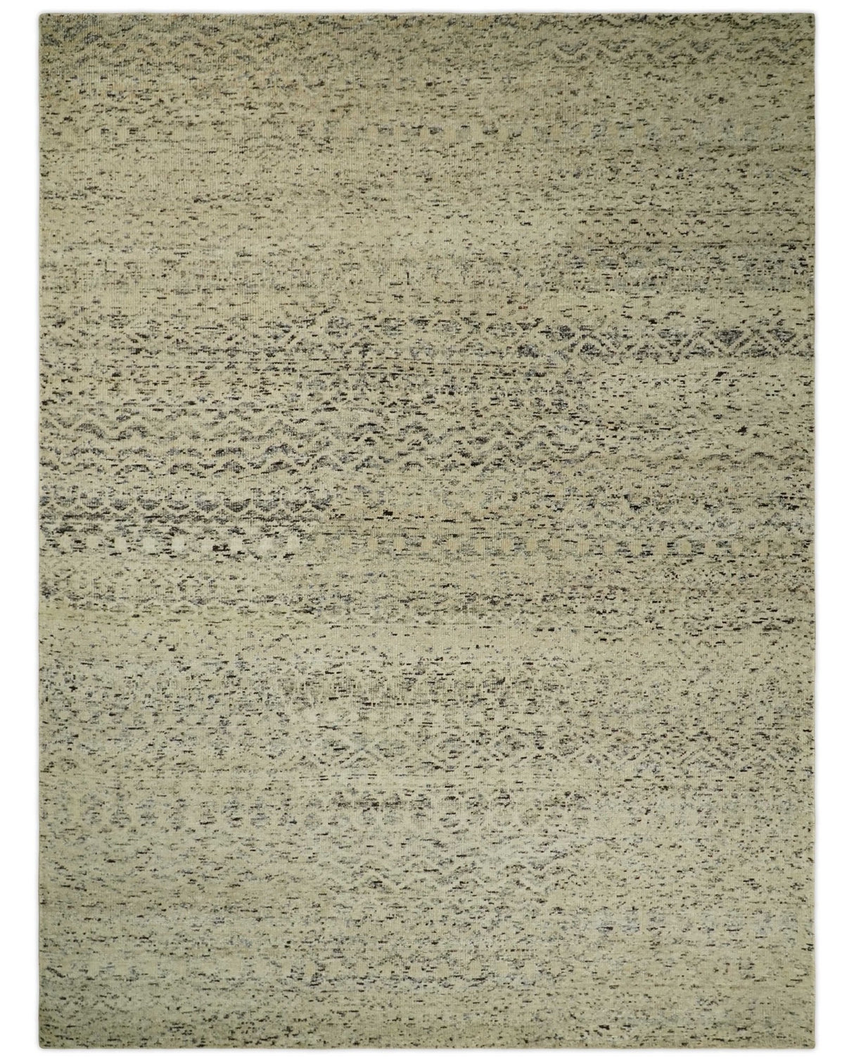 9x12 Hand Knotted Ivory, Gray and Brown Modern Contemporary Southwestern Tribal Trellis Recycled Silk Area Rug | OP23