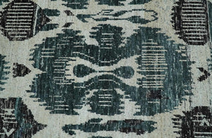 9x12 Hand Knotted Ivory, Teal and Brown Antique Persian Style Contemporary Recycled Silk Area Rug | OP38