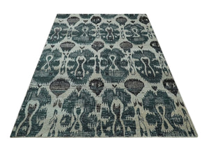 9x12 Hand Knotted Ivory, Teal and Brown Antique Persian Style Contemporary Recycled Silk Area Rug | OP38