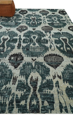 9x12 Hand Knotted Ivory, Teal and Brown Antique Persian Style Contemporary Recycled Silk Area Rug | OP38