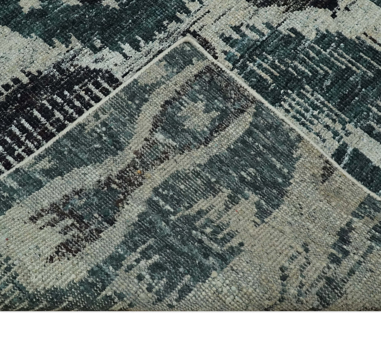 9x12 Hand Knotted Ivory, Teal and Brown Antique Persian Style Contemporary Recycled Silk Area Rug | OP38