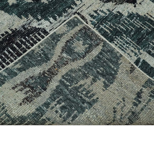 9x12 Hand Knotted Ivory, Teal and Brown Antique Persian Style Contemporary Recycled Silk Area Rug | OP38