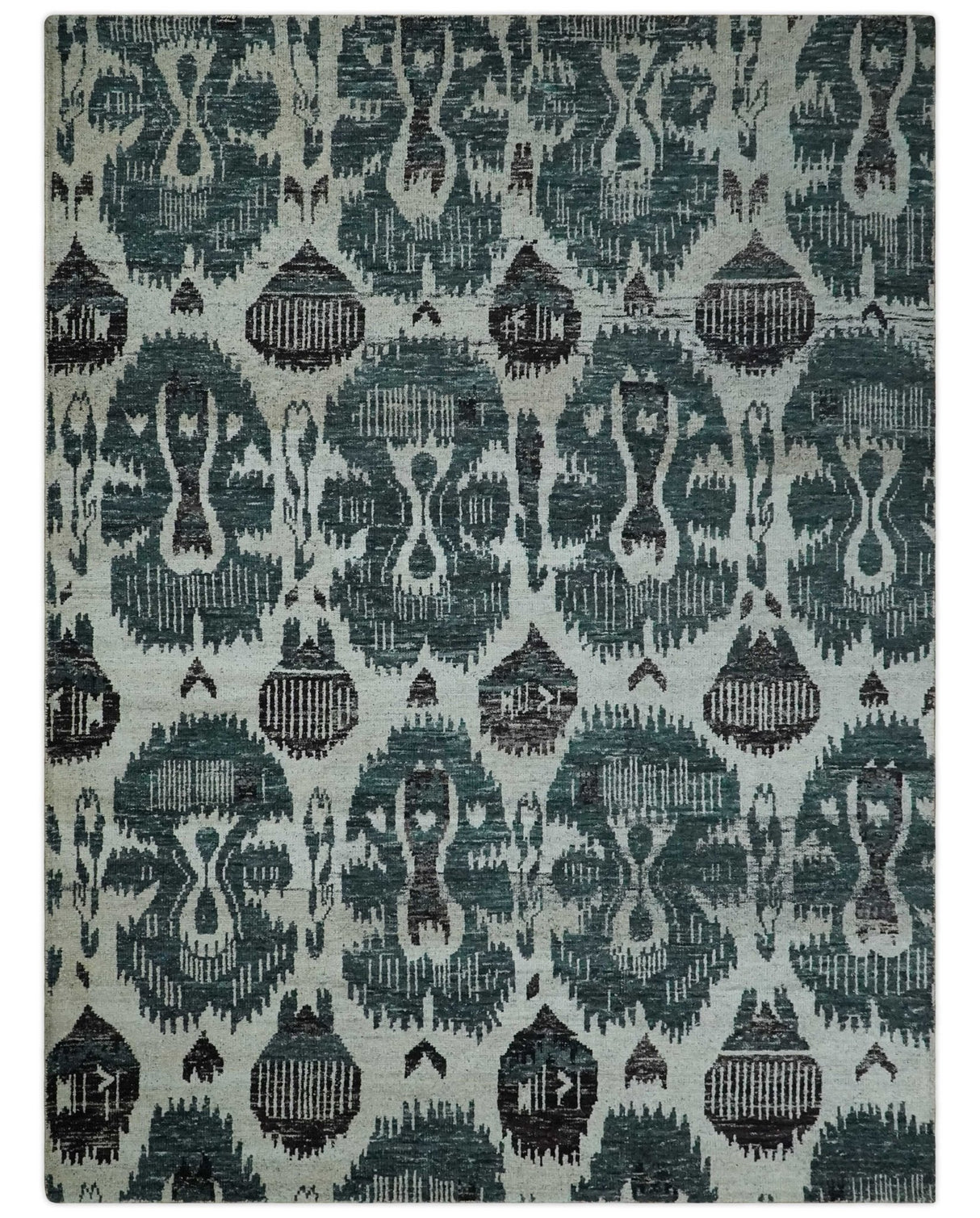 9x12 Hand Knotted Ivory, Teal and Brown Antique Persian Style Contemporary Recycled Silk Area Rug | OP38