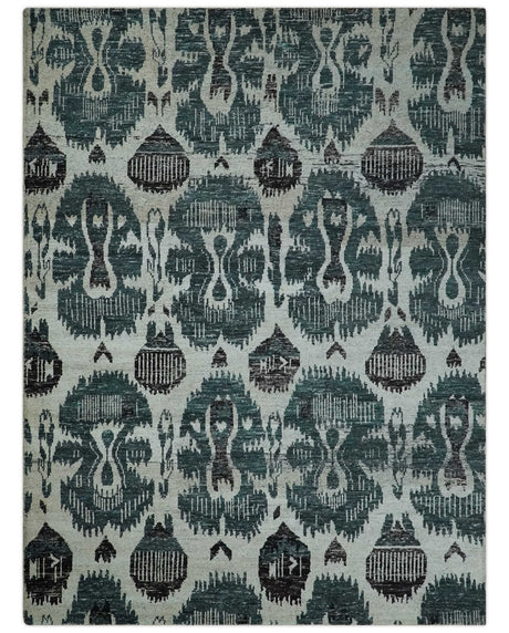 9x12 Hand Knotted Ivory, Teal and Brown Antique Persian Style Contemporary Recycled Silk Area Rug | OP38