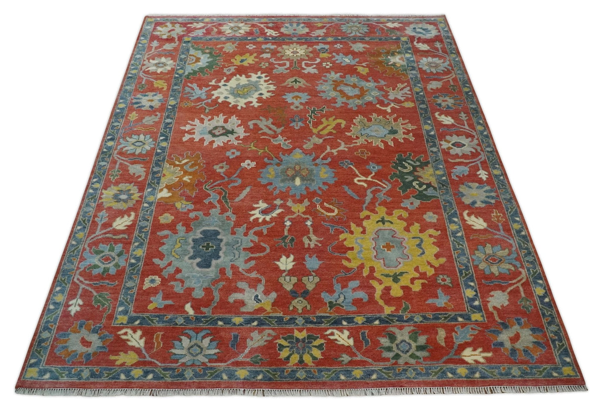 9x12 Hand Knotted Peach and Gray Traditional colorful Oushak Wool Rug