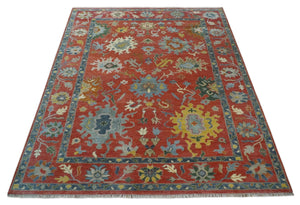 9x12 Hand Knotted Peach and Gray Traditional colorful Oushak Wool Rug
