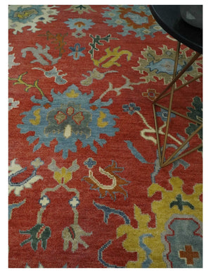 9x12 Hand Knotted Peach and Gray Traditional colorful Oushak Wool Rug