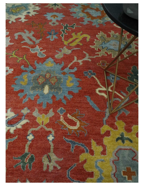 9x12 Hand Knotted Peach and Gray Traditional colorful Oushak Wool Rug