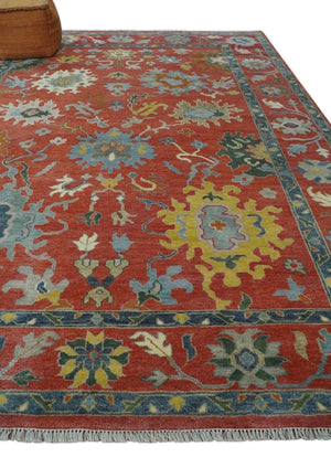9x12 Hand Knotted Peach and Gray Traditional colorful Oushak Wool Rug