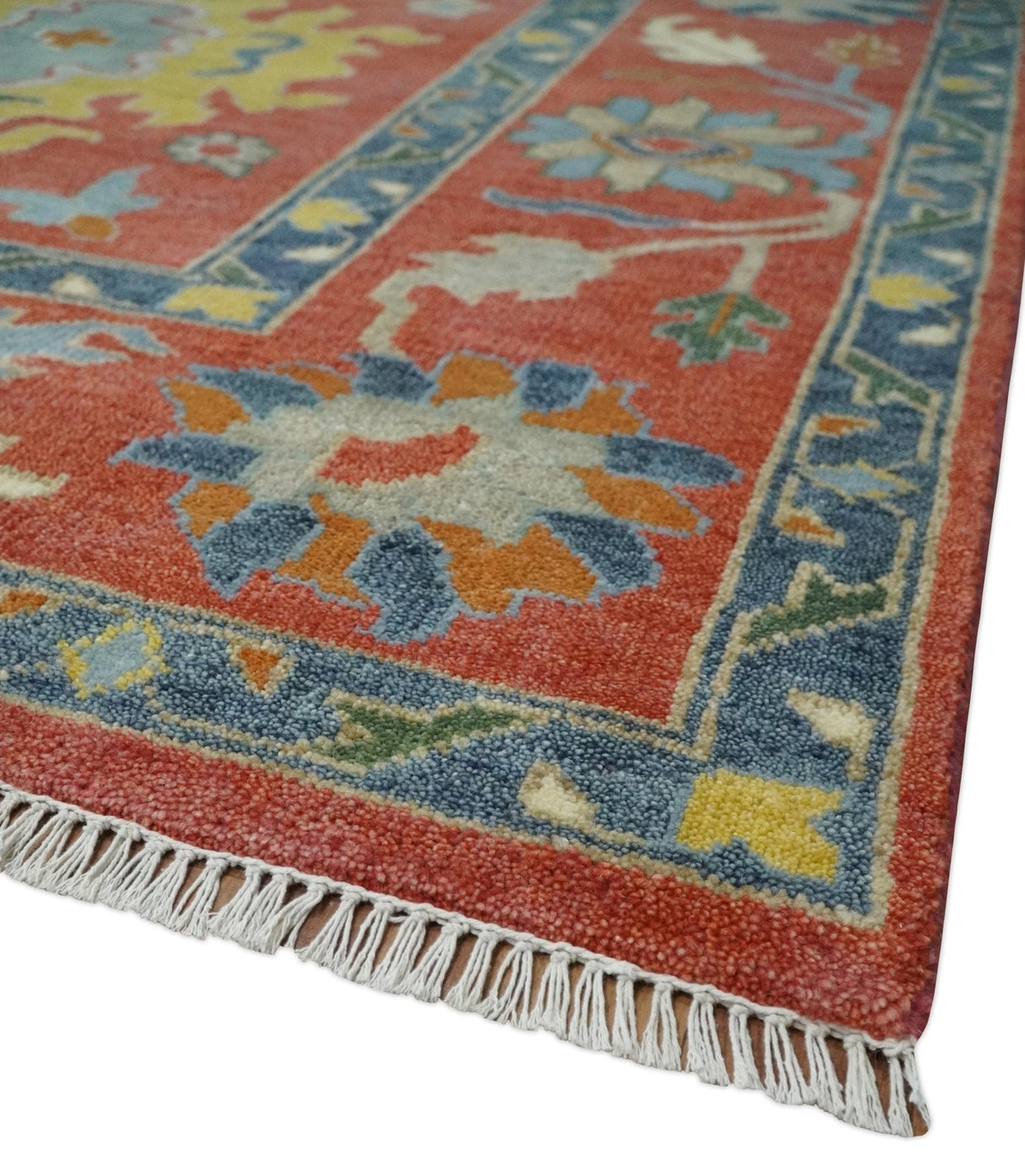 9x12 Hand Knotted Peach and Gray Traditional colorful Oushak Wool Rug