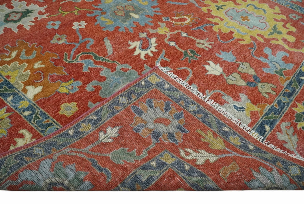 9x12 Hand Knotted Peach and Gray Traditional colorful Oushak Wool Rug