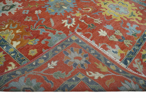 9x12 Hand Knotted Peach and Gray Traditional colorful Oushak Wool Rug