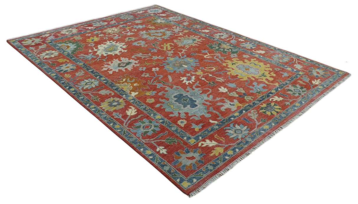 9x12 Hand Knotted Peach and Gray Traditional colorful Oushak Wool Rug