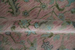 9x12 Hand Knotted Pink and Aqua Oriental Oushak Traditional Wool Area Rug