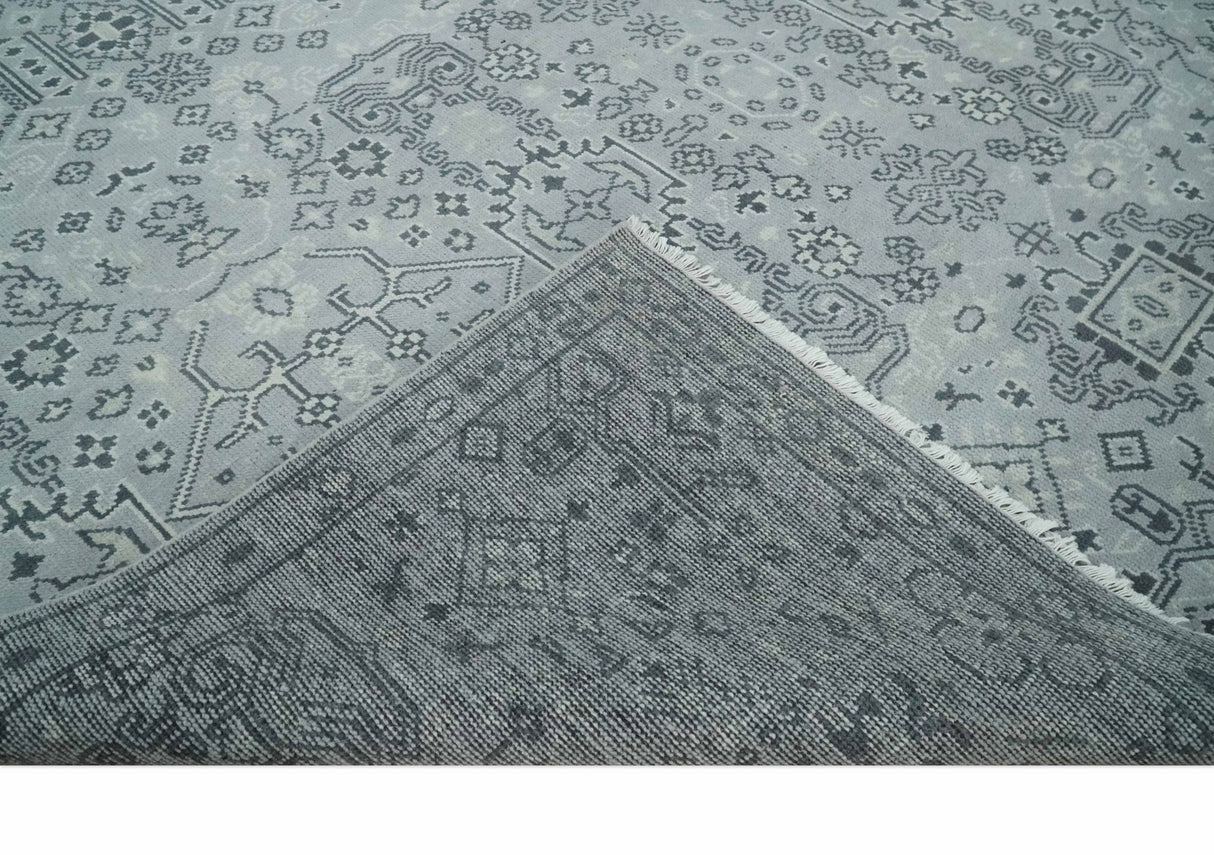 9x12 Hand Knotted Silver, Ivory and Charcoal Traditional Antique Style Wool Rug