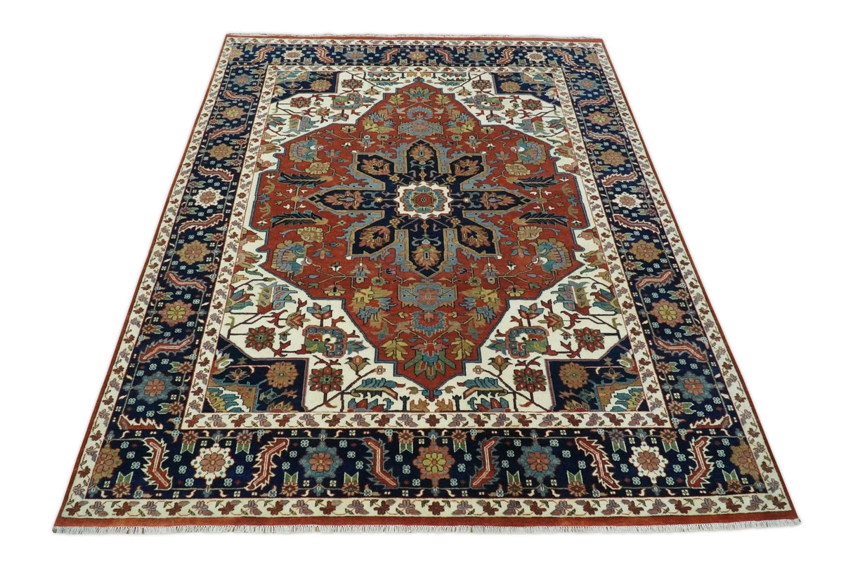 9x12 Premium Fine Hand Knotted Blue, Brown and Ivory Traditional wool Area Rug