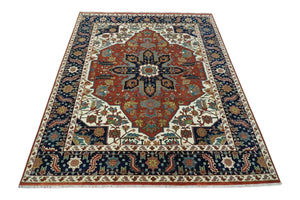9x12 Premium Fine Hand Knotted Blue, Brown and Ivory Traditional wool Area Rug