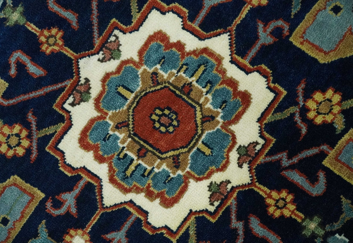 9x12 Premium Fine Hand Knotted Blue, Brown and Ivory Traditional wool Area Rug