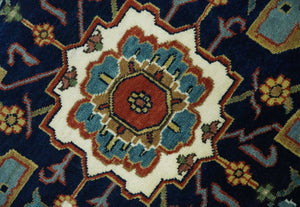 9x12 Premium Fine Hand Knotted Blue, Brown and Ivory Traditional wool Area Rug