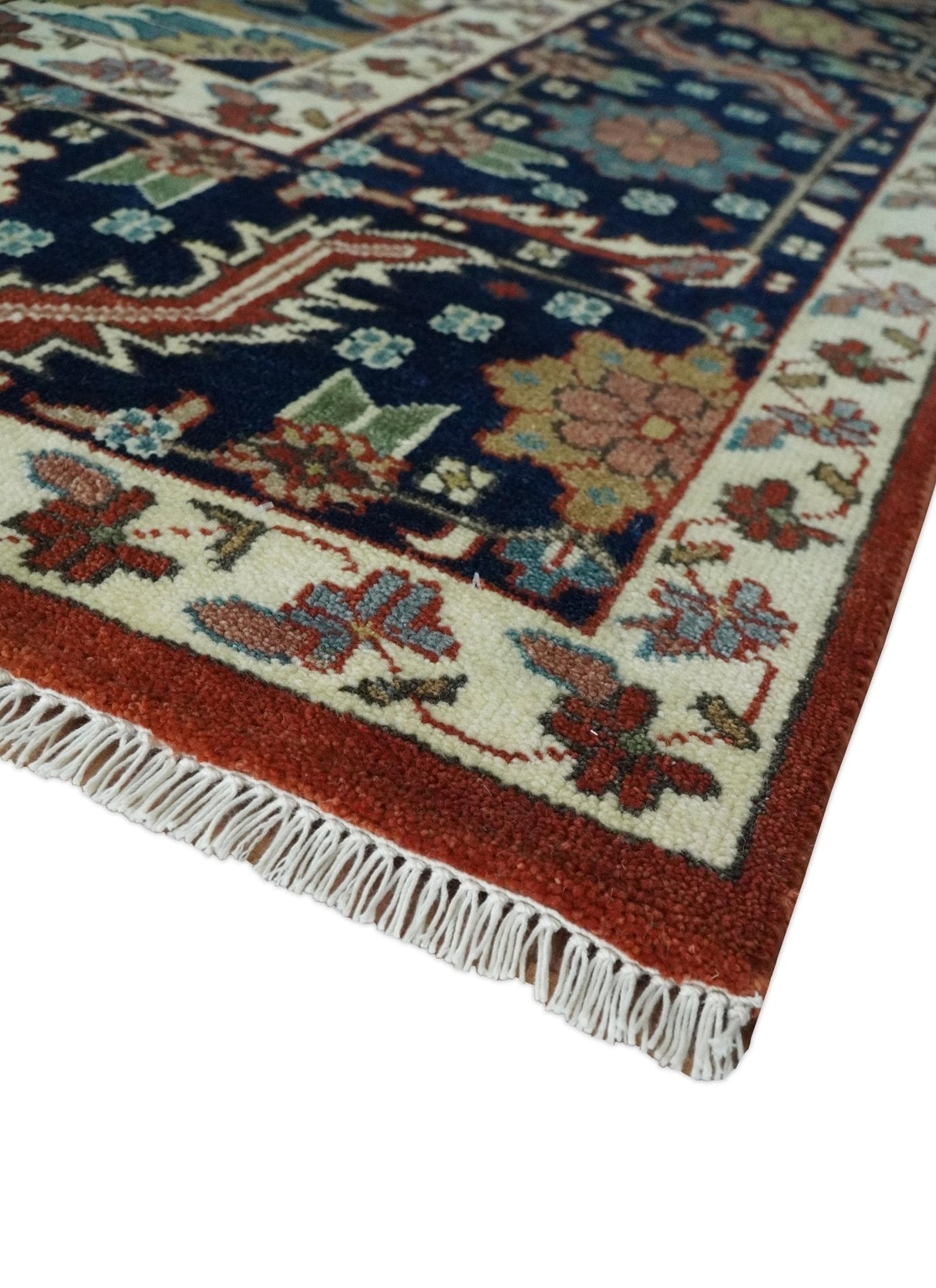 9x12 Premium Fine Hand Knotted Blue, Brown and Ivory Traditional wool Area Rug
