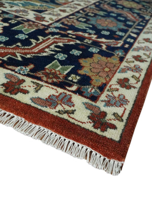 9x12 Premium Fine Hand Knotted Blue, Brown and Ivory Traditional wool Area Rug