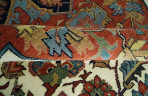 9x12 Premium Fine Hand Knotted Blue, Brown and Ivory Traditional wool Area Rug